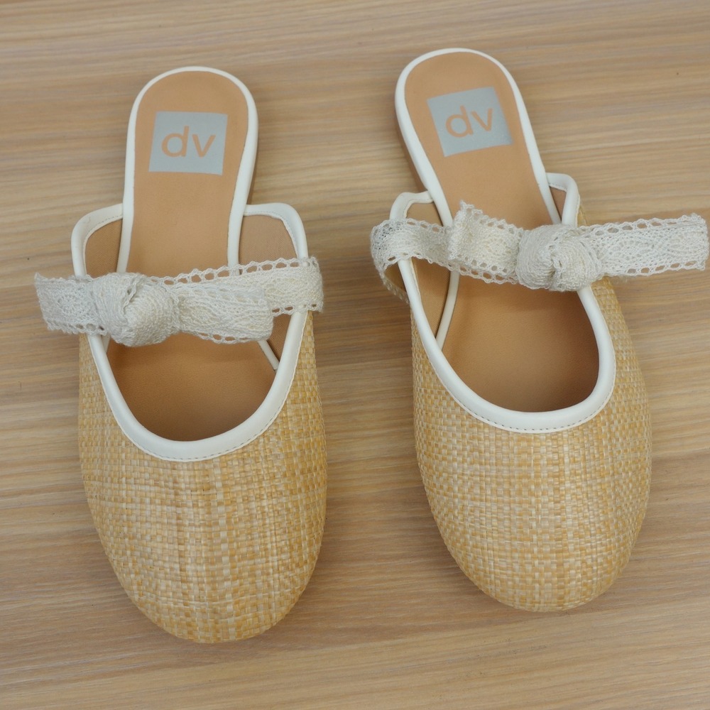Raffia Mule Boho Flats Womens 6 Neutral Tan Summer Coquette Sandal DV Dolce Vita